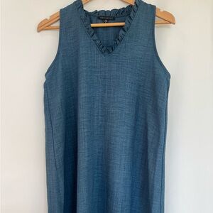 Casual Blue Midi Dress with Ruffle V-Neck - size small - business Tash+Sophie